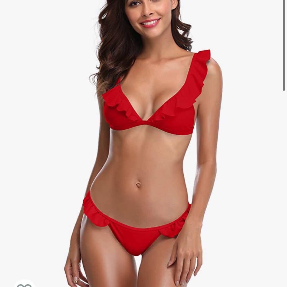 Amazon Red Ruffle Bikini
